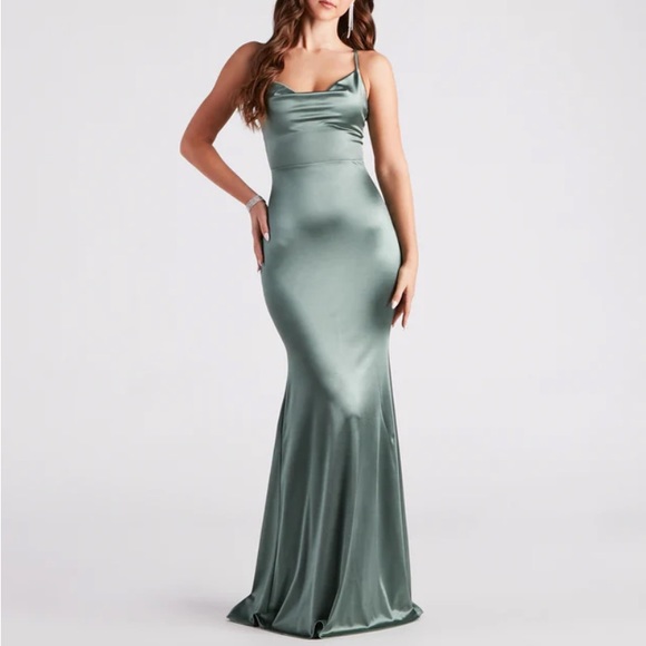 Windsor - Jennifer Stretch Satin Ruched Formal Dress - Picture 1 of 8